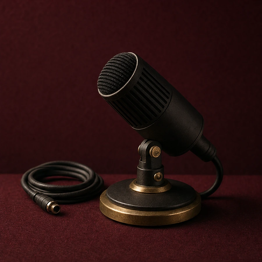 An imagined charcoal desk microphone: a material metaphor for turning speech into text
