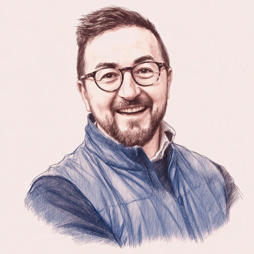 AI-drawn portrait of Gareth, based on his photograph